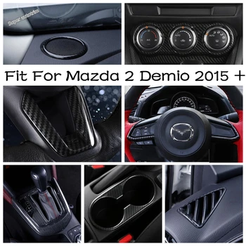 Ogljikovih Vlaken Teksturo Notranje zadeve Spremenjen Pribor Deli klima AC Prezračevalni Odprtini Kritje Trim Za Mazda 2 Demio 2015 - 2021