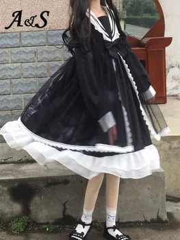 Anbenser Japonski Sweet Lolita Obleko Gothic Mehko Dekle Srčkan Letnik Ruffle Devica Cosplay Črna Obleka Ženske Kawaii Lepe Ženske Obleke
