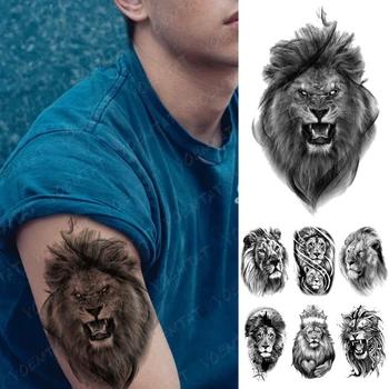 Nepremočljiva Začasni Tattoo Nalepke zver, žival realne skica Tetovaže Black tiger, lev, Body Art Roko Ponaredek Tattoo Moški Ženske