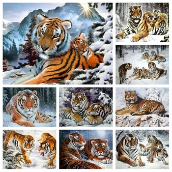 Diamond Vezenje Tiger Pozimi Polni Sveder Kvadratnih Mozaik Diamond Slikarstvo Živali Slike Okrasnih DIY Ročno